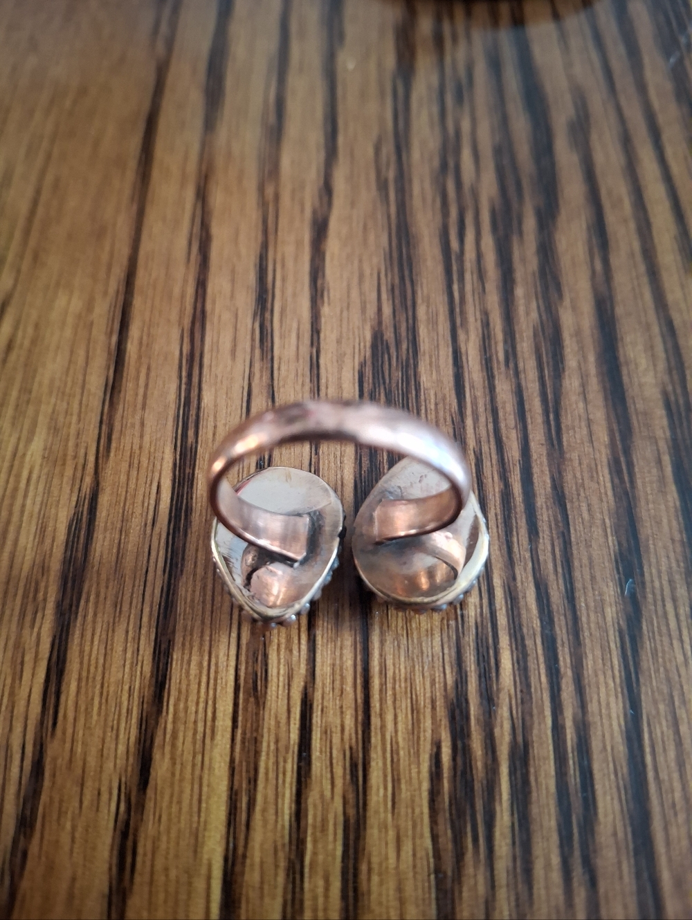 Ring Turquoise Double Natural Stones Copper Adjustable By Pass - Picture 5 of 5